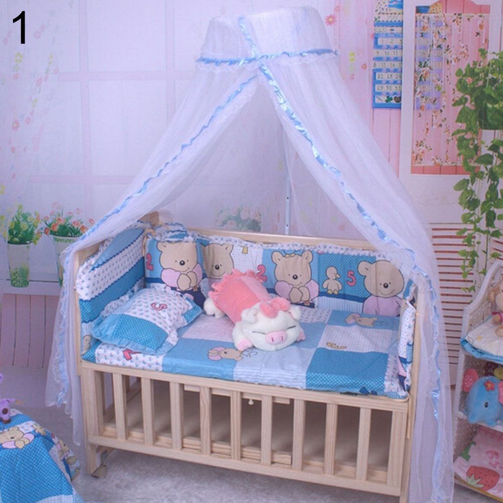 Dome Bed Curtain Baby Canopy Net Mosquito Tent Bed Crib-Blue
