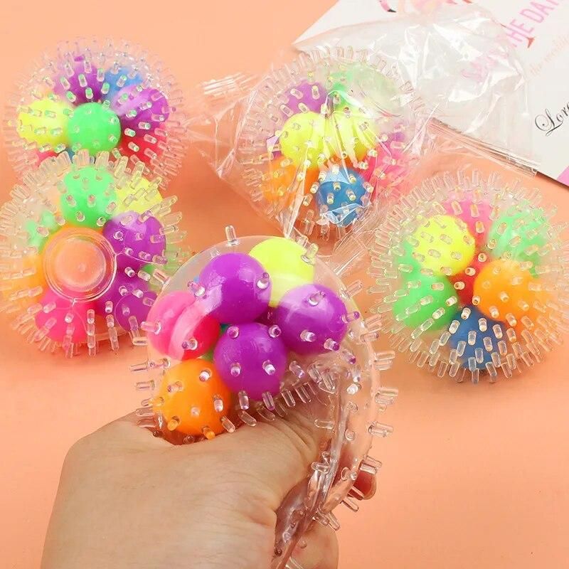 Novelty Funny Creative Squeeze Coloured Beads Ball Stress Relieving Toy Ball In Ball Venting Ball TPR Soft Rubber Squeeze Toy
