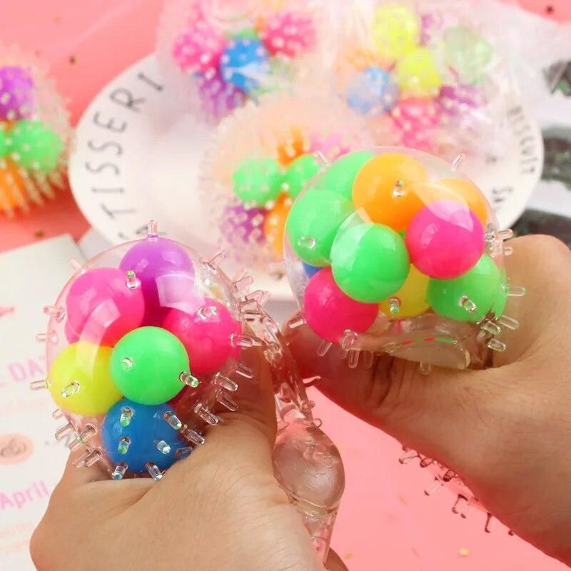 Novelty Funny Creative Squeeze Coloured Beads Ball Stress Relieving Toy Ball In Ball Venting Ball TPR Soft Rubber Squeeze Toy