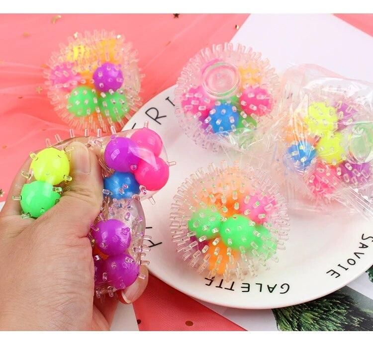Novelty Funny Creative Squeeze Coloured Beads Ball Stress Relieving Toy Ball In Ball Venting Ball TPR Soft Rubber Squeeze Toy