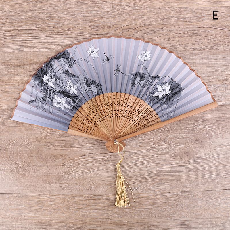 1pc Fans Decorative Carved Crafts Chinese Folding Spun Flower Decoration Silk Vintage Printed Fan Dropshipping Hollow Hand