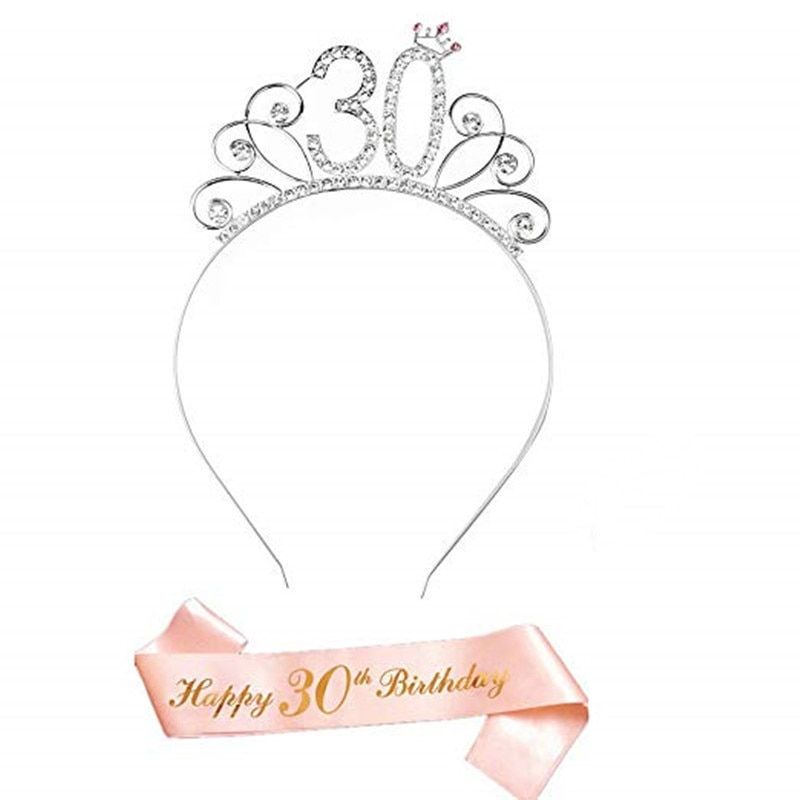 16/18/20/30/40/50 Happy Birthday Party Shoulder Strap Crown Set Rose Gold Letters Party Decoration 18 Years Old Shower Gift 16 Headband