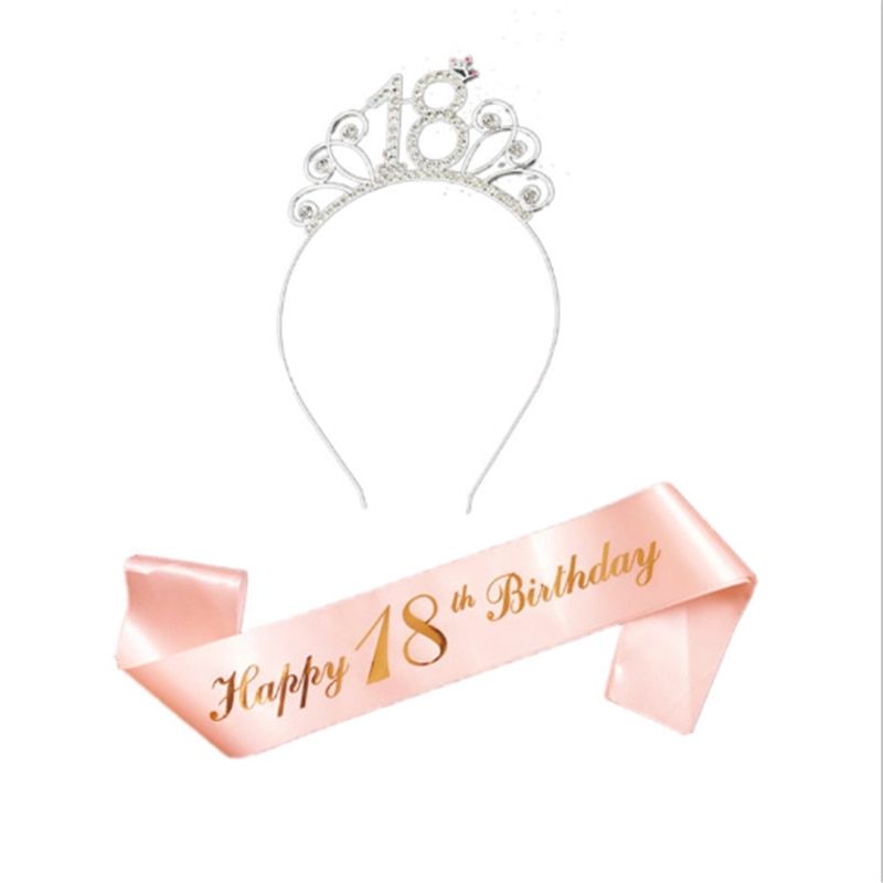 16/18/20/30/40/50 Happy Birthday Party Shoulder Strap Crown Set Rose Gold Letters Party Decoration 18 Years Old Shower Gift 16 Headband