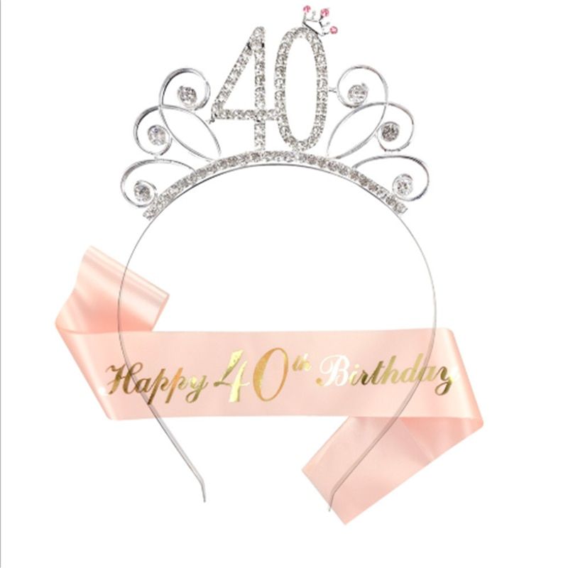 16/18/20/30/40/50 Happy Birthday Party Shoulder Strap Crown Set Rose Gold Letters Party Decoration 18 Years Old Shower Gift 16 Headband