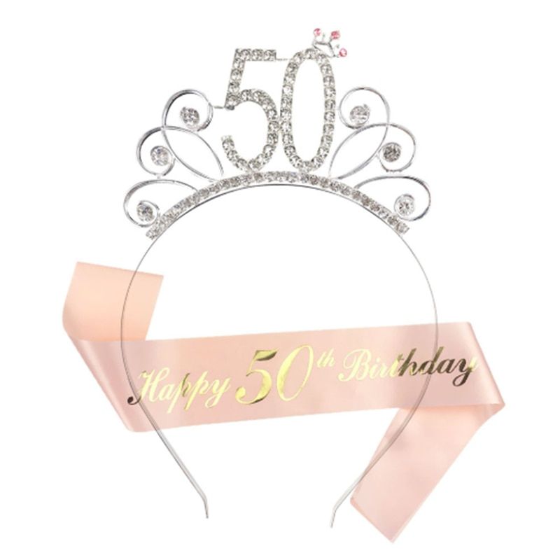 16/18/20/30/40/50 Happy Birthday Party Shoulder Strap Crown Set Rose Gold Letters Party Decoration 18 Years Old Shower Gift 16 Headband