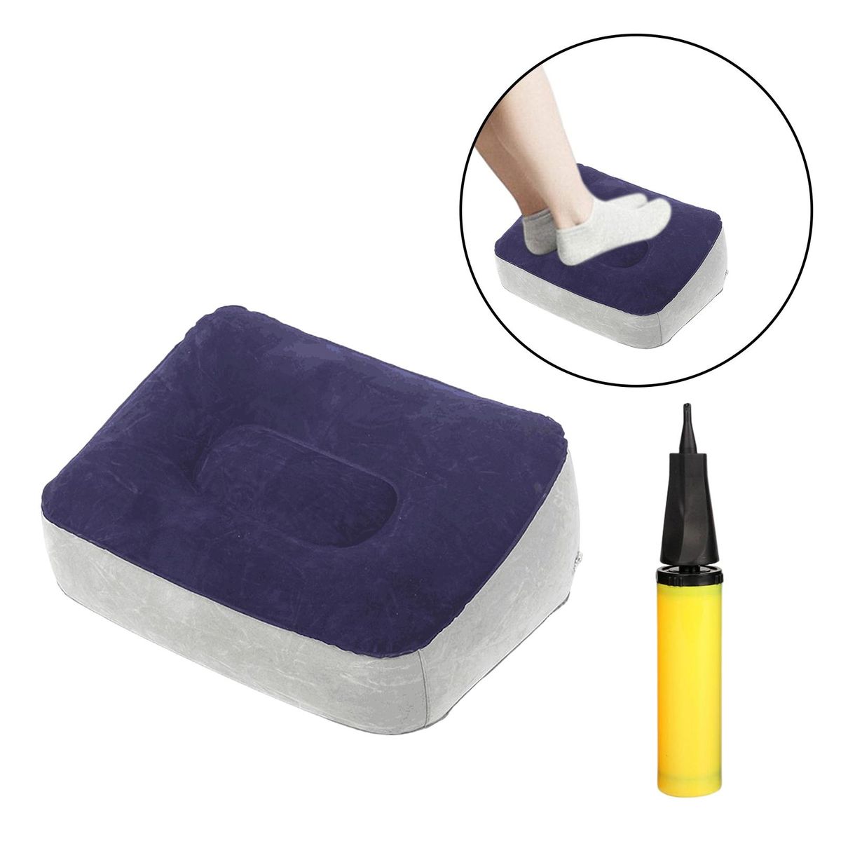 Inflatable Foot Rest Pillow With Inflator Flocked Feet For Gray Blue