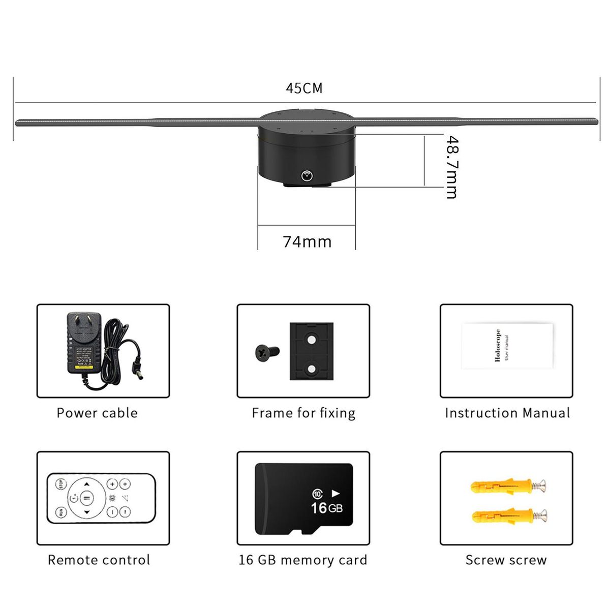 3D Hologram Projector Advertising Display Fan Wall-mounted Player 3D Naked Eye HD LED Photo Video Fan with 266pcs LED Light Beads Remote Control Sign Display for Business Shop Store Bars Exhibition Entertainment Holiday Party