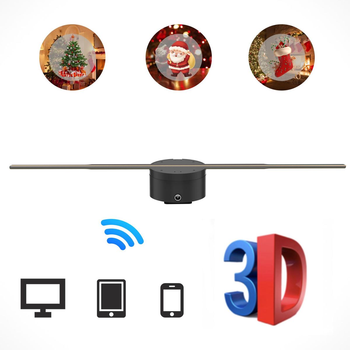 3D Hologram Projector Advertising Display Fan Wall-mounted Player 3D Naked Eye HD LED Photo Video Fan with 266pcs LED Light Beads Remote Control Sign Display for Business Shop Store Bars Exhibition Entertainment Holiday Party