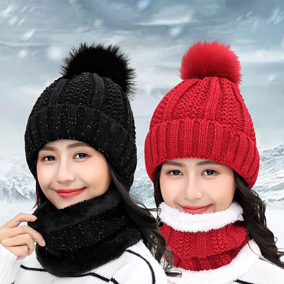 Women Autumn Winter Warm Cold-proof Outdoor Scarf-Beige