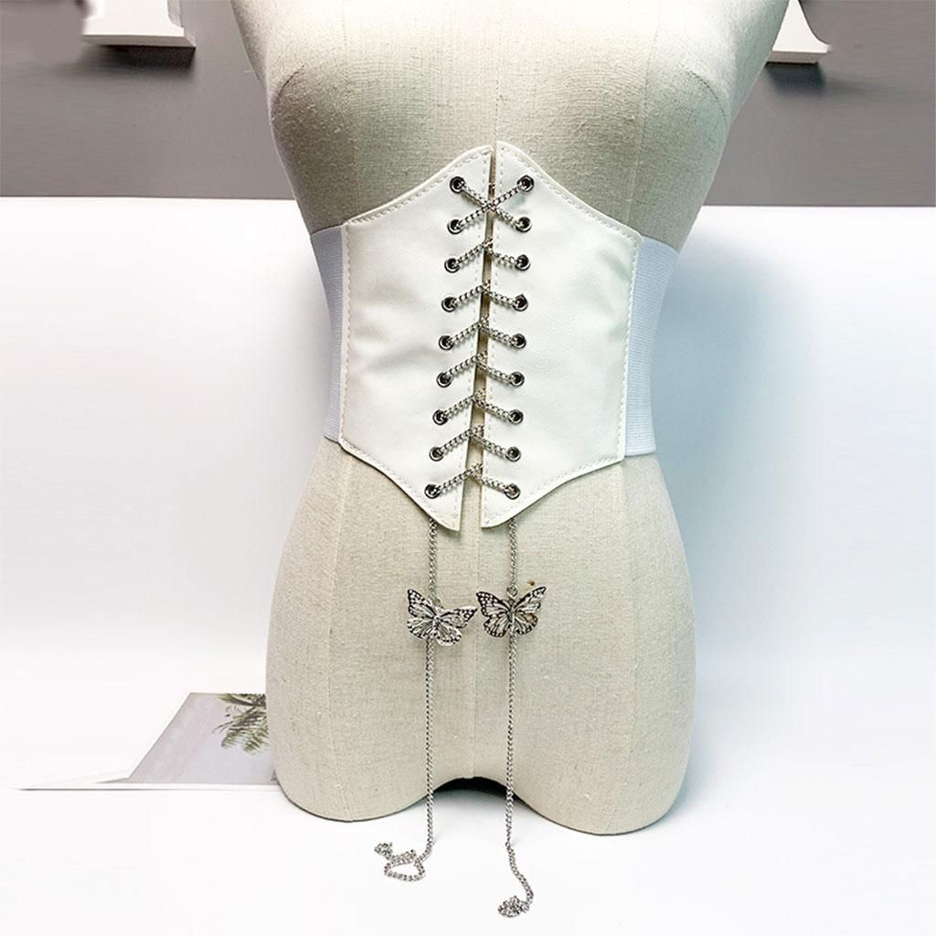 Fashion Waistband Stretch Corset Belt Wide Leather  Skirt Waist White