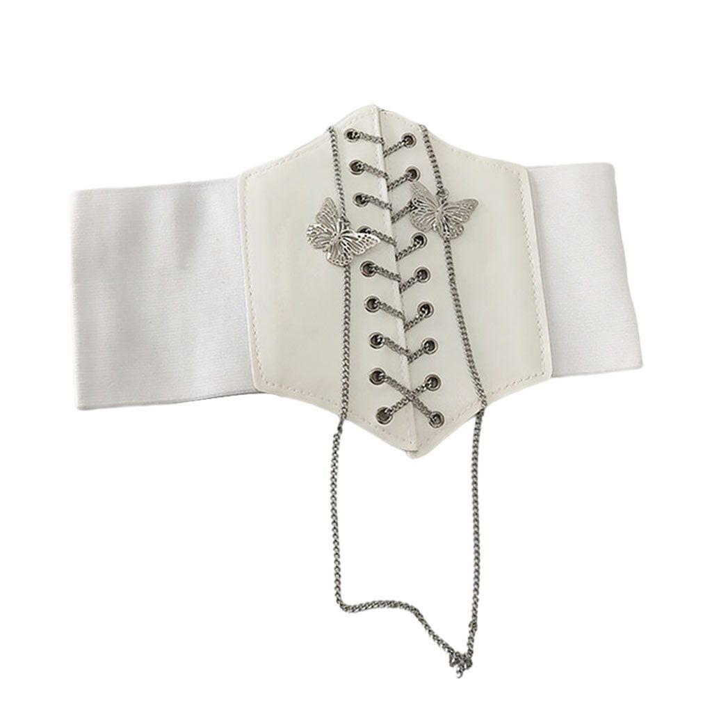 Fashion Waistband Stretch Corset Belt Wide Leather  Skirt Waist White