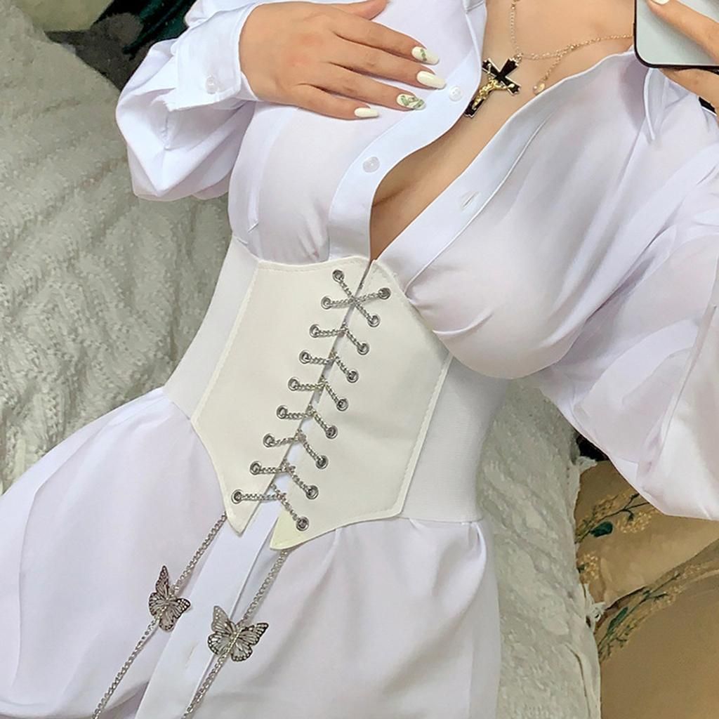 Fashion Waistband Stretch Corset Belt Wide Leather  Skirt Waist White