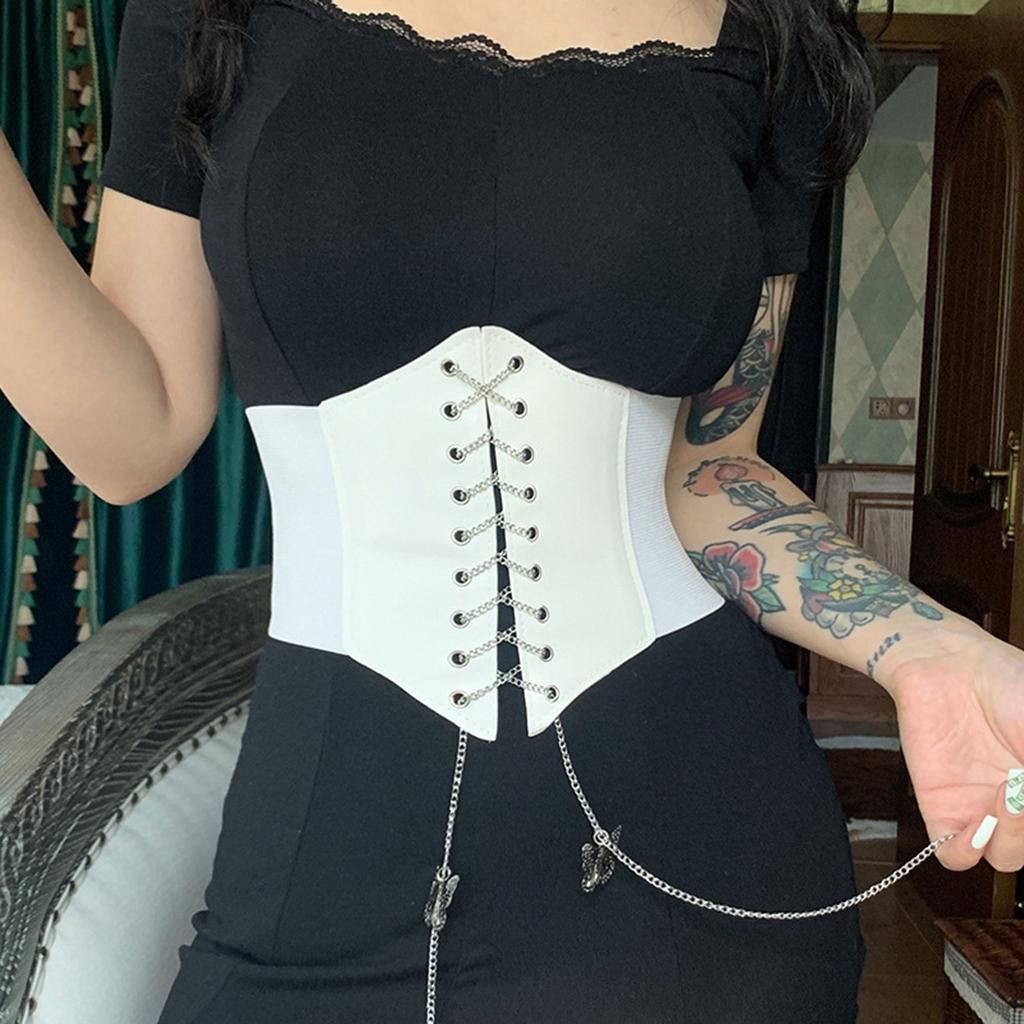 Fashion Waistband Stretch Corset Belt Wide Leather  Skirt Waist White