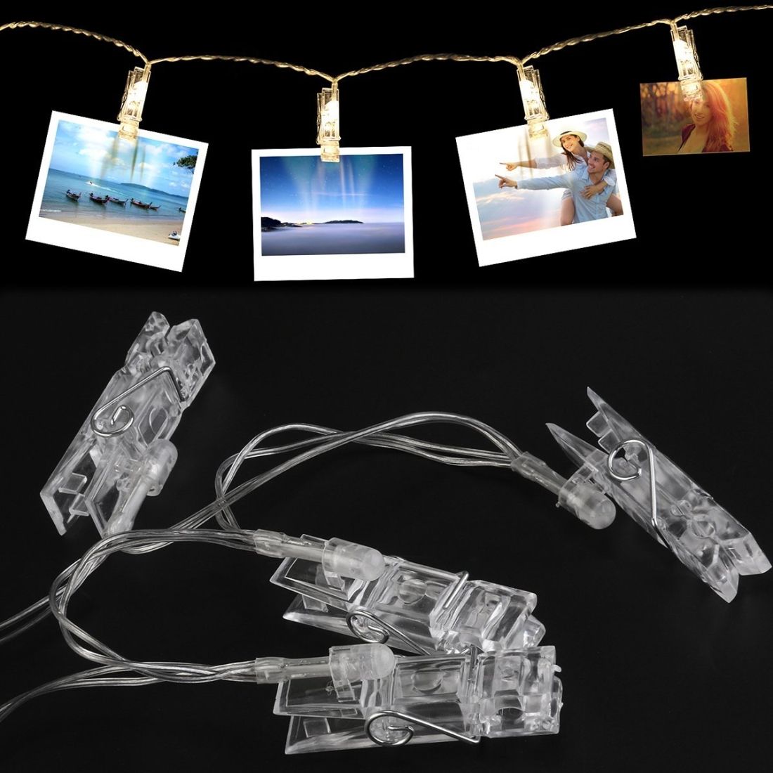 1.5m Photo Clip LED Fairy String Light, 10 LEDs 2 X AA Batteries Box Chains Lamp Decorative Light For Home Hanging Pictures, DIY Party, Wedding, Christmas Decoration