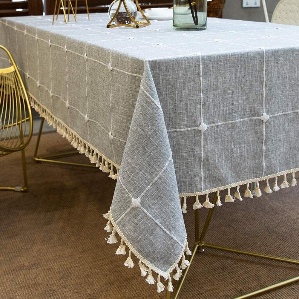 Rectangle Table Cloth Cotton Linen Wrinkle Free Anti-Fading