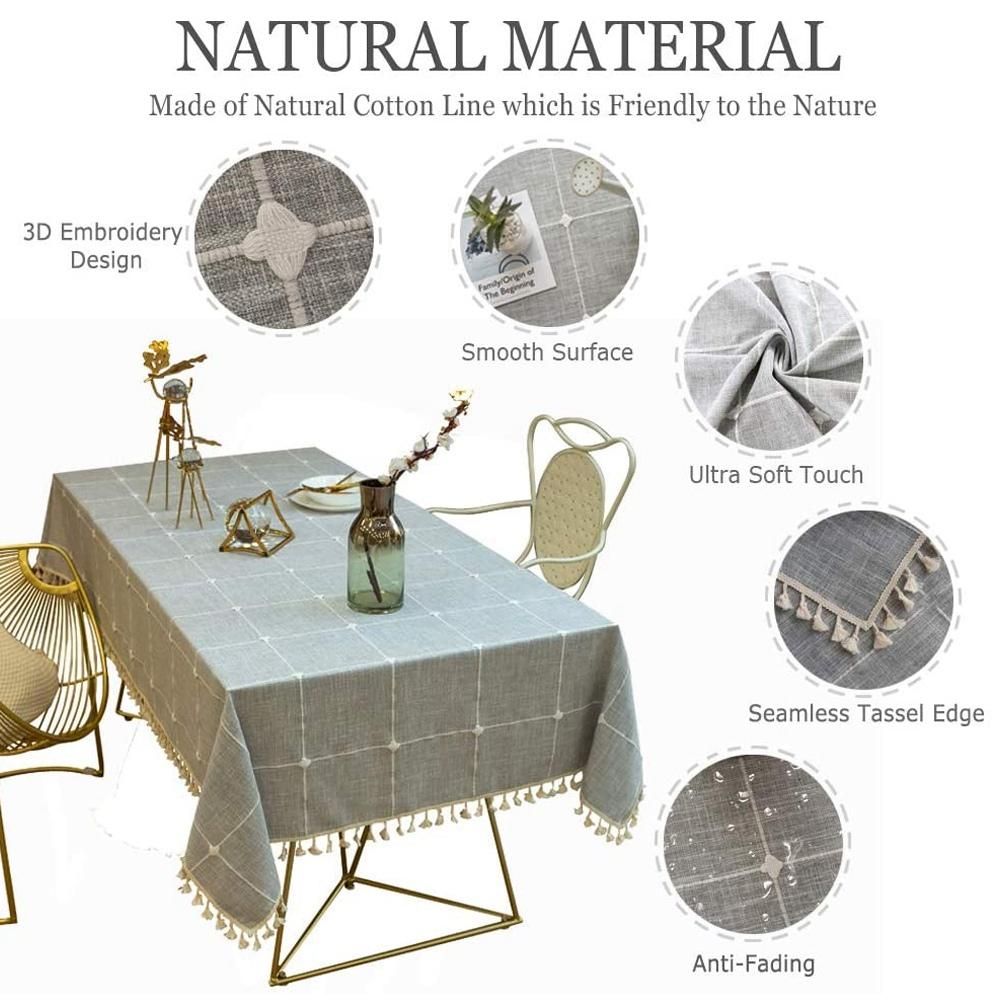 Rectangle Table Cloth Cotton Linen Wrinkle Free Anti-Fading
