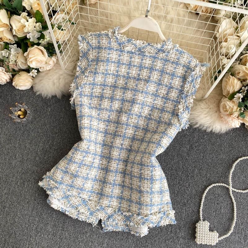 Fragrant and fragrant tweed jacket for women, retro clothes with large pockets, short vest, new