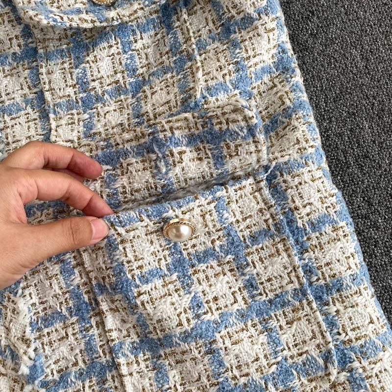 Fragrant and fragrant tweed jacket for women, retro clothes with large pockets, short vest, new