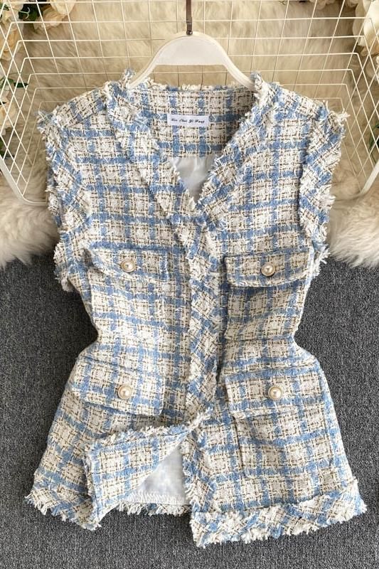 Fragrant and fragrant tweed jacket for women, retro clothes with large pockets, short vest, new