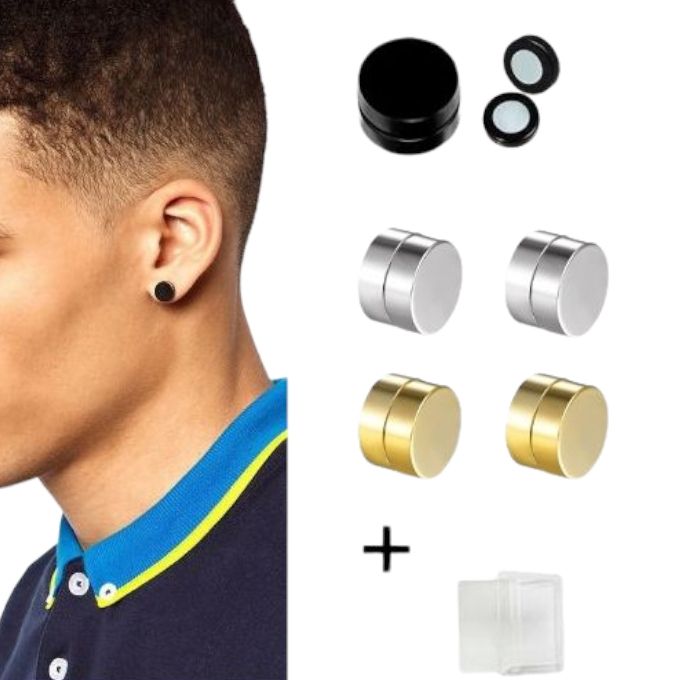 6 Pcs  Black Gold Silver Unisex Magnetic Ear Stud Stainless Steel Men Women Non Piercing Earrings