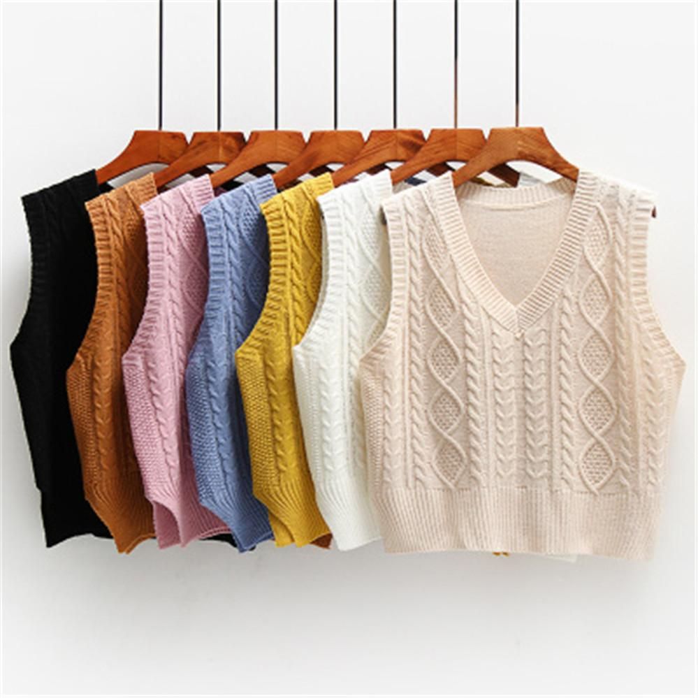 Short point sweater for women, sleeveless, Korean, solid color, loaf, with v neck, tops, coat