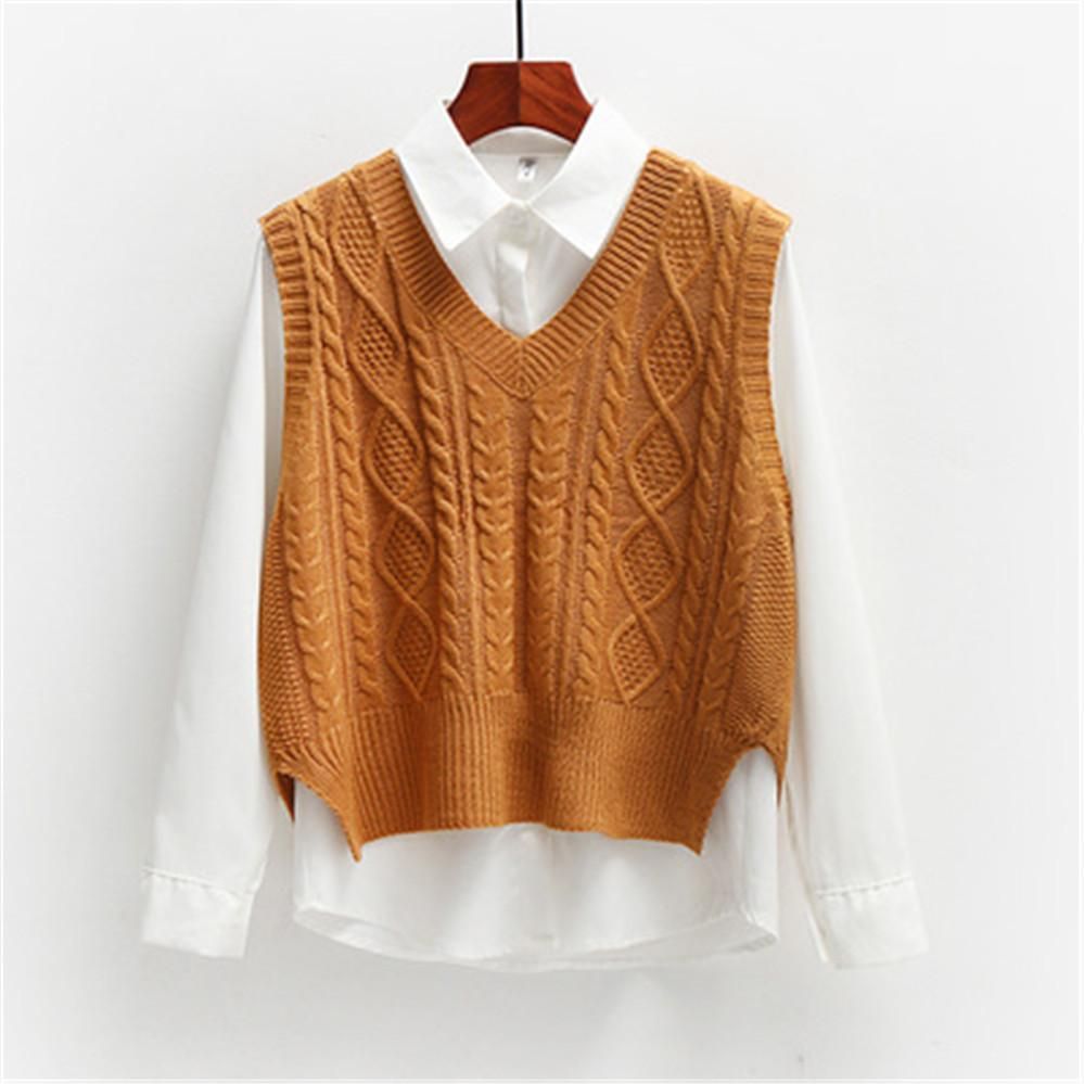 Short point sweater for women, sleeveless, Korean, solid color, loaf, with v neck, tops, coat