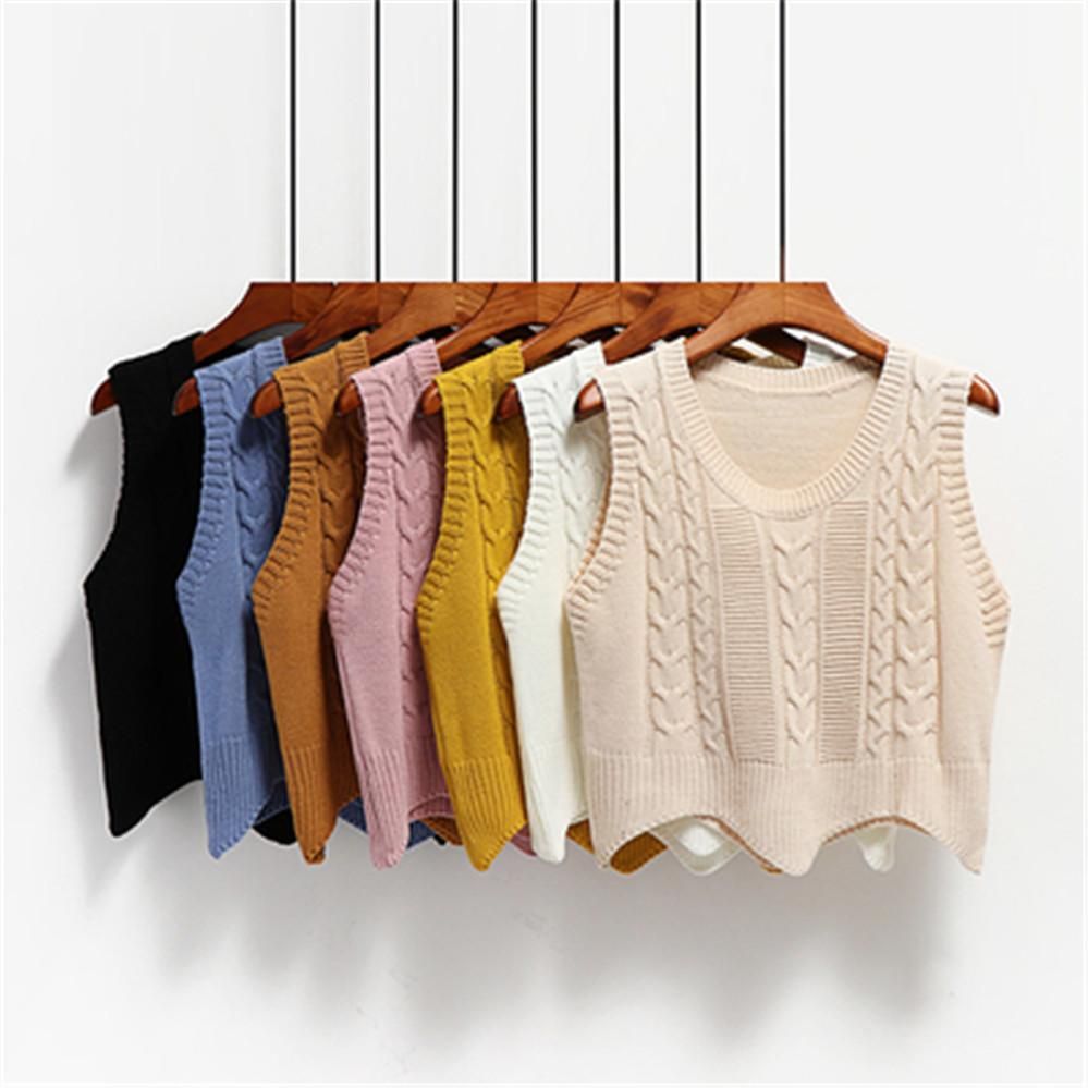 Short point sweater for women, sleeveless, Korean, solid color, loaf, with v neck, tops, coat