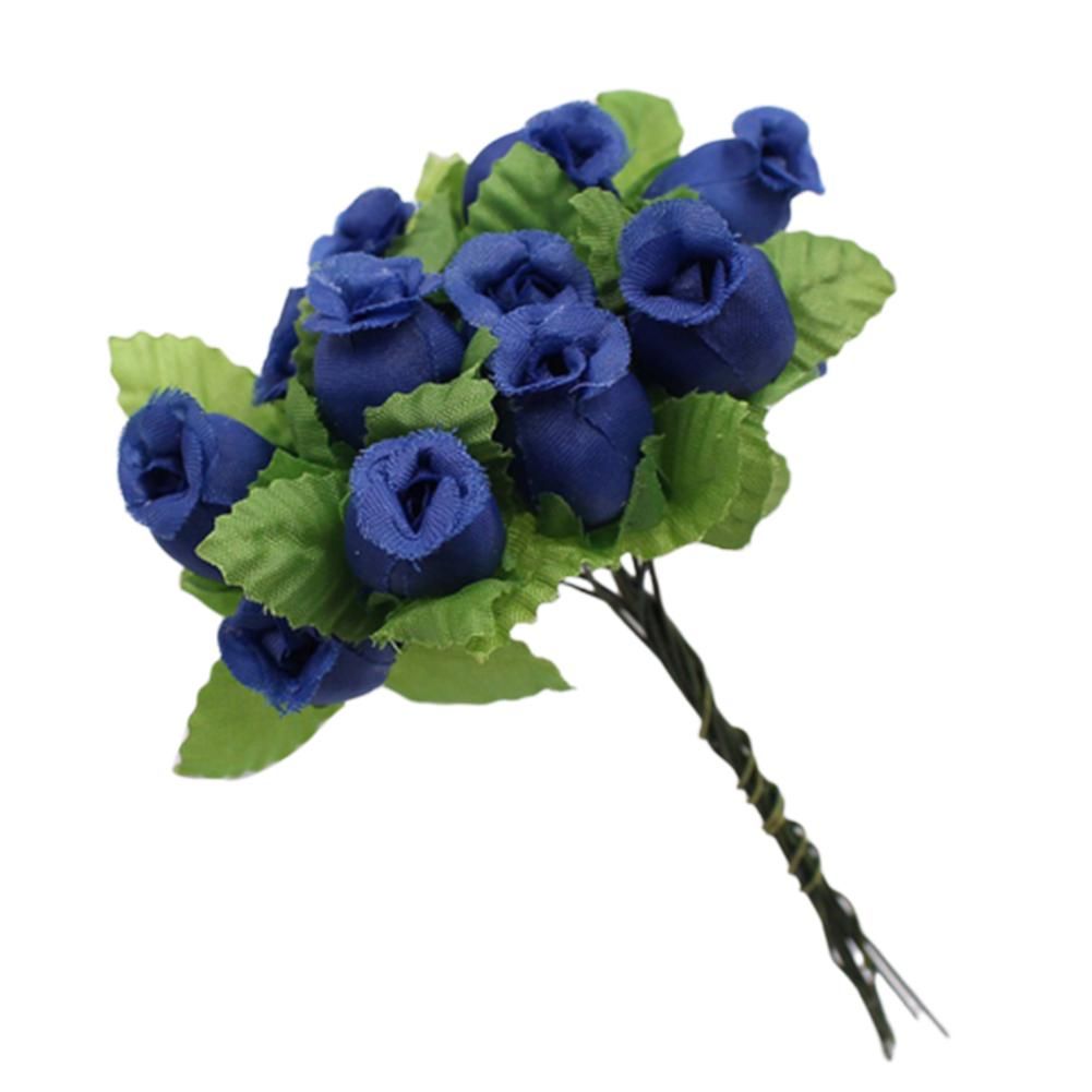 1 Bouquet Artificial Flower 12 Rose Heads DIY-Sapphire Blue