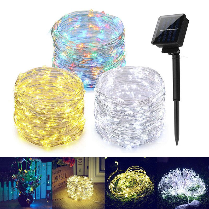Solar Powered 20M 200 LED Strip Fairy String Silver Wire Light Waterproof Decoration Lamp For Christmas Tree Xmas Indoor Outdoor Garden Wedding Party Decor Violet