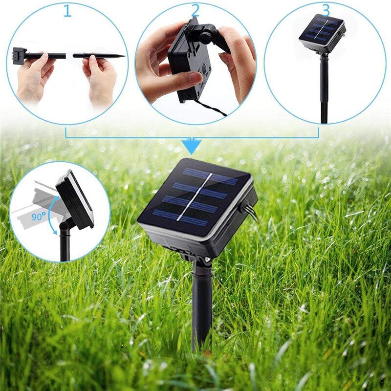 Solar Powered 20M 200 LED Strip Fairy String Silver Wire Light Waterproof Decoration Lamp For Christmas Tree Xmas Indoor Outdoor Garden Wedding Party Decor Violet