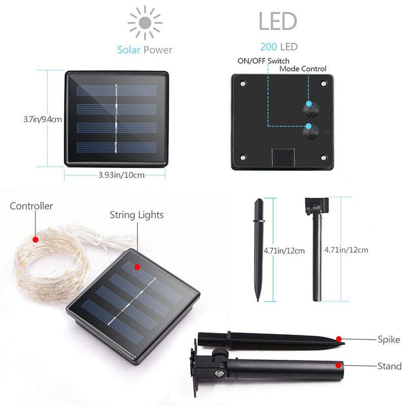 Solar Powered 20M 200 LED Strip Fairy String Silver Wire Light Waterproof Decoration Lamp For Christmas Tree Xmas Indoor Outdoor Garden Wedding Party Decor Violet