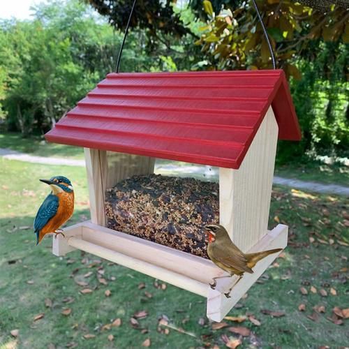 Bird Feeder Wooden Garden Decor Wild Bird Feed Dispenser Wooden Bird House With Roof Home Garden Yard Decoration