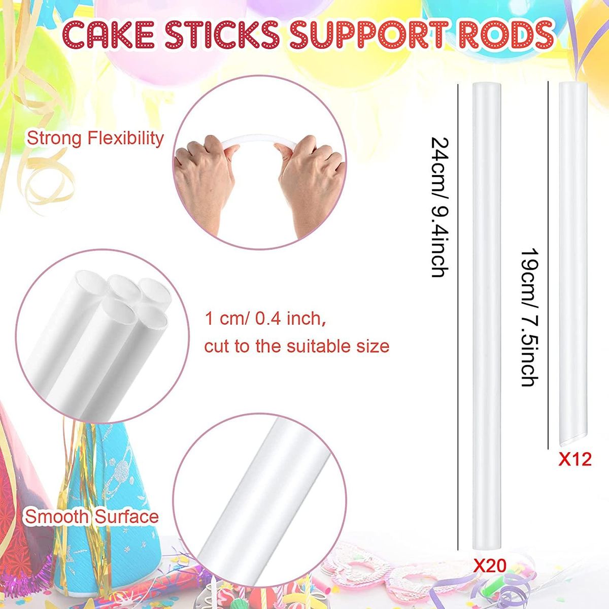 36 Pieces Plastic Cake Dowel Rods Set 20 Pieces White Cake Sticks Support Rod and 4 Pieces Cake Separator Plates