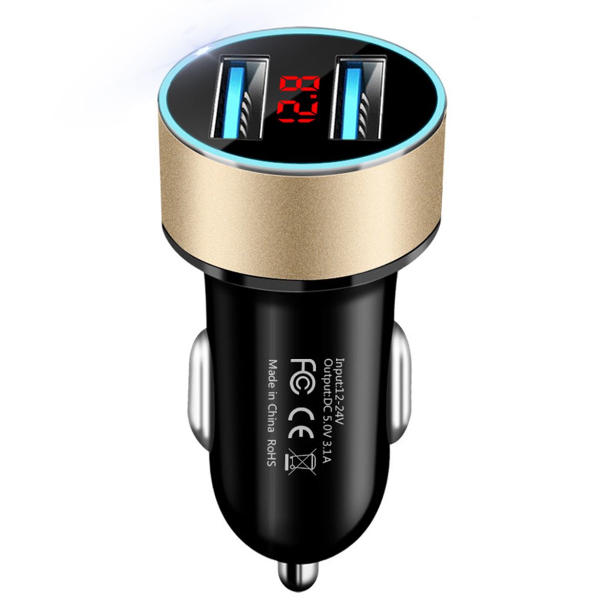 3.1A Car Charger Dual USB Port Quick Charging-Golden