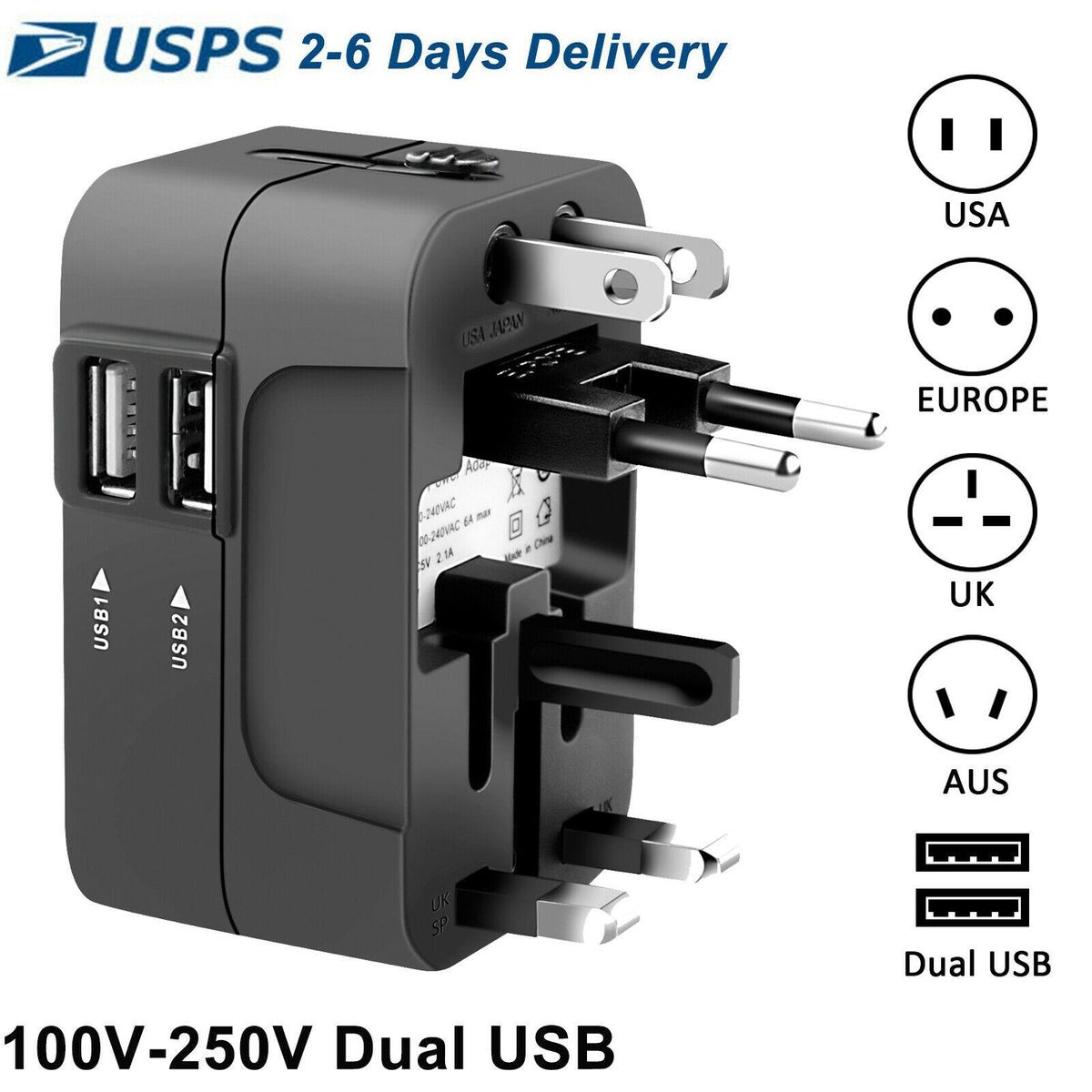 1PC Universal Travel Plug Adapter 2 USB Port World Travel AC Power Charger Adapter AU US UK EU Converter Adapter USB Charger
