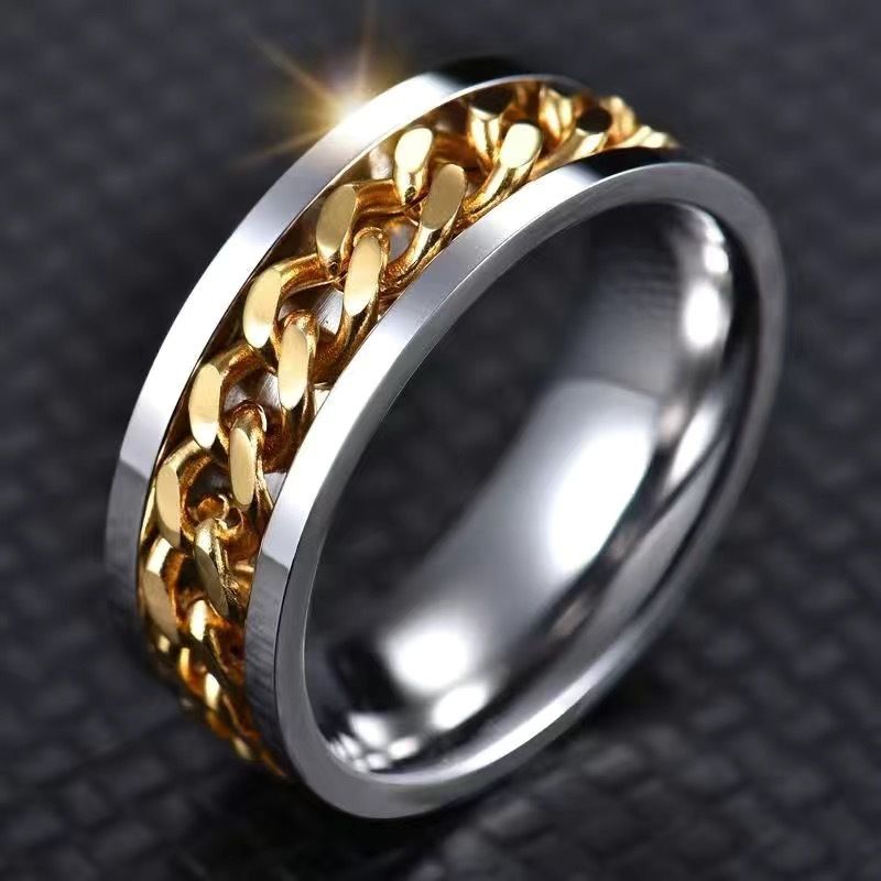 Silver With Gold Chain Spinner Unisex Men Women Wedding Engagement Ring.