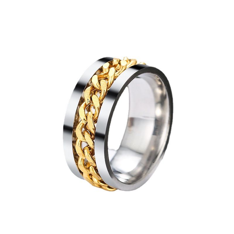 Silver With Gold Chain Spinner Unisex Men Women Wedding Engagement Ring.