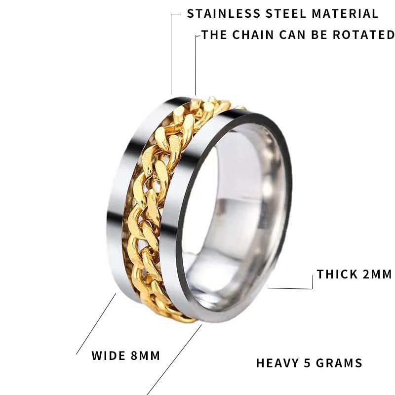 Silver With Gold Chain Spinner Unisex Men Women Wedding Engagement Ring.