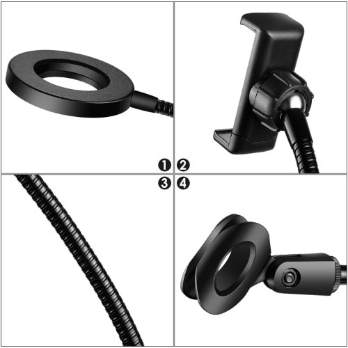 Live Broadcast LED Selfie Ring Light With Microphone And Phone Clip Holder - Black