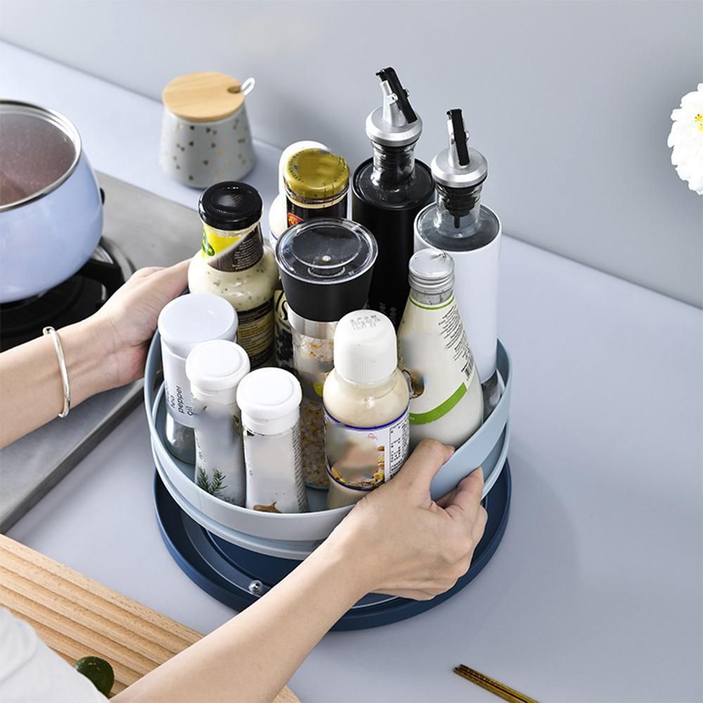 Kitchen Spice Storage Tray Rotating Cosmetic Organizer Box