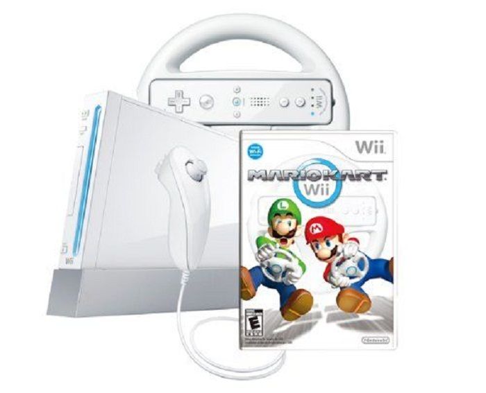 Wii Console With Mario Kart+Wheel Wii Bundle-White