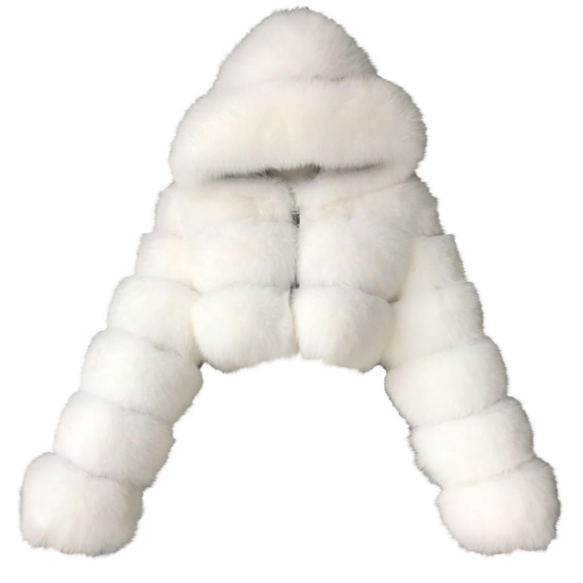 Women Short Faux Hooded Warm Furry Splicing Jacket Long Sleeve Outerwe