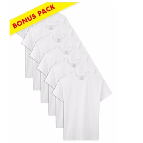 Fruit Of The Loom Boys White Crew T-shirt Underwear - 5 Pack + Bonus