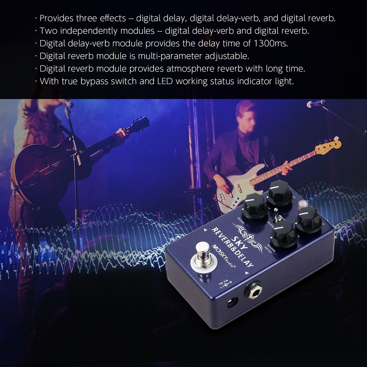 MOSKYaudio 2-in-1 Digital Reverb   Delay Effects Pedal
