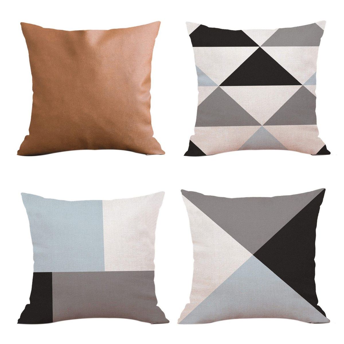 Decorative Throw Pillow Covers Only For Couch, Sofa, Or Bed Set Of 4 Modern Design Geometric Stitching Pattern And Bird Pattern Set (18 X 18 Inch)