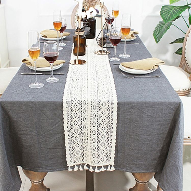 Tassel Lace Floral Retro Crochet Hollow Cotton Table Flag
