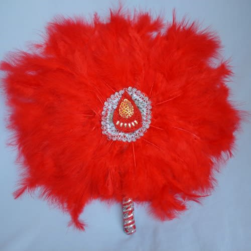 Red Feathers With Silver Details Bridal Handfan