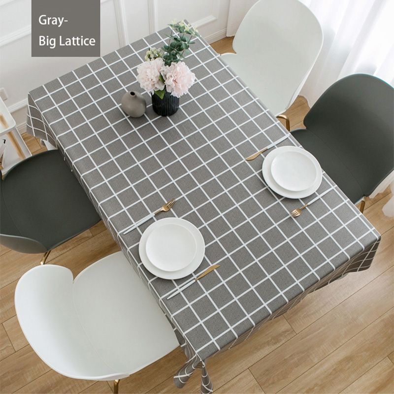 Woven Table Cloth PVC Waterproof Oilproof Dining Tablecloth Kitchen Decorative Rectangular Cuisine Party Table Cover Map Gray Big Lattice