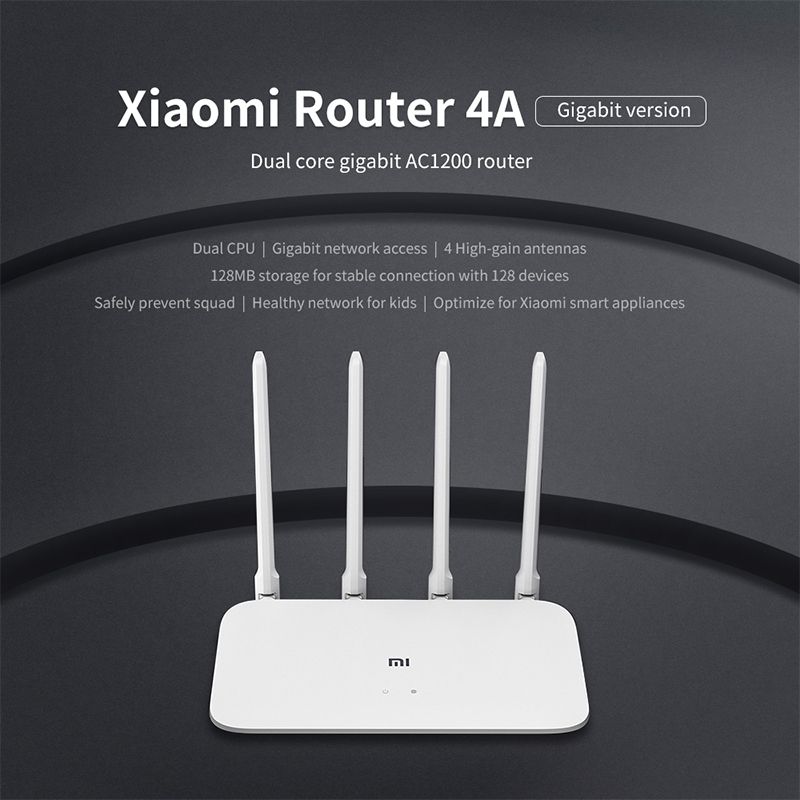 Xiaomi WiFi Router 4A Smart APP Control AC1200 1167Mbps 128MB 2.4GHz & 5GHz Dual-core CPU Gigabit Ethernet Port Wireless Router Repeater With 4 Antennas, Support Web & Android & IOS, US Plug