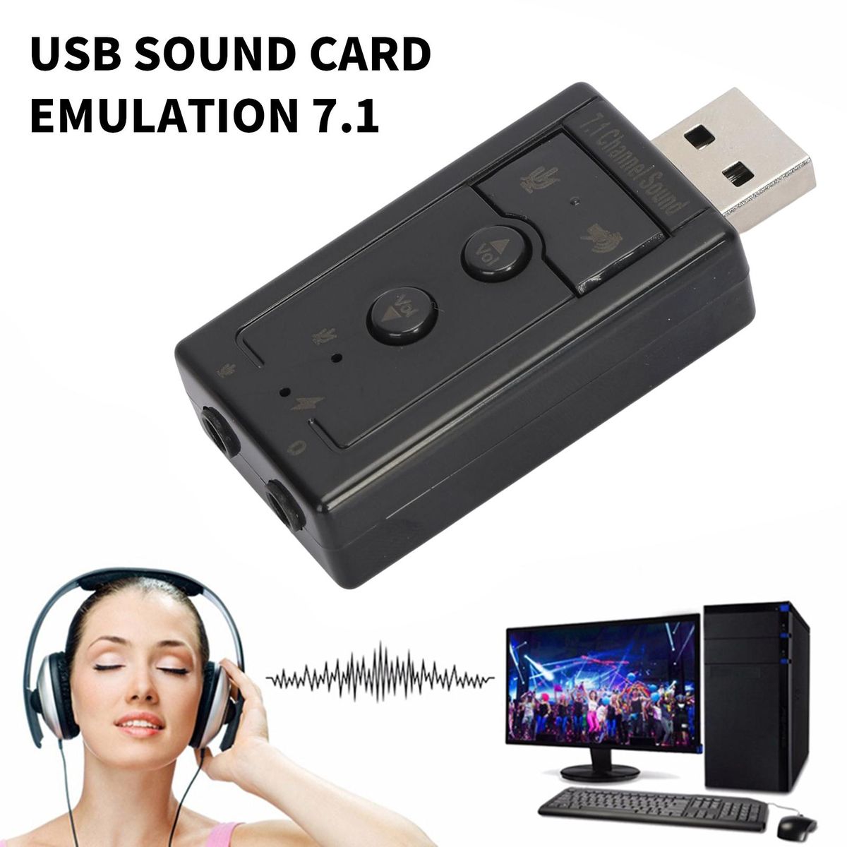 Audio Sound Card Analog 7.1 Channel USB Sound Card Adapter Black